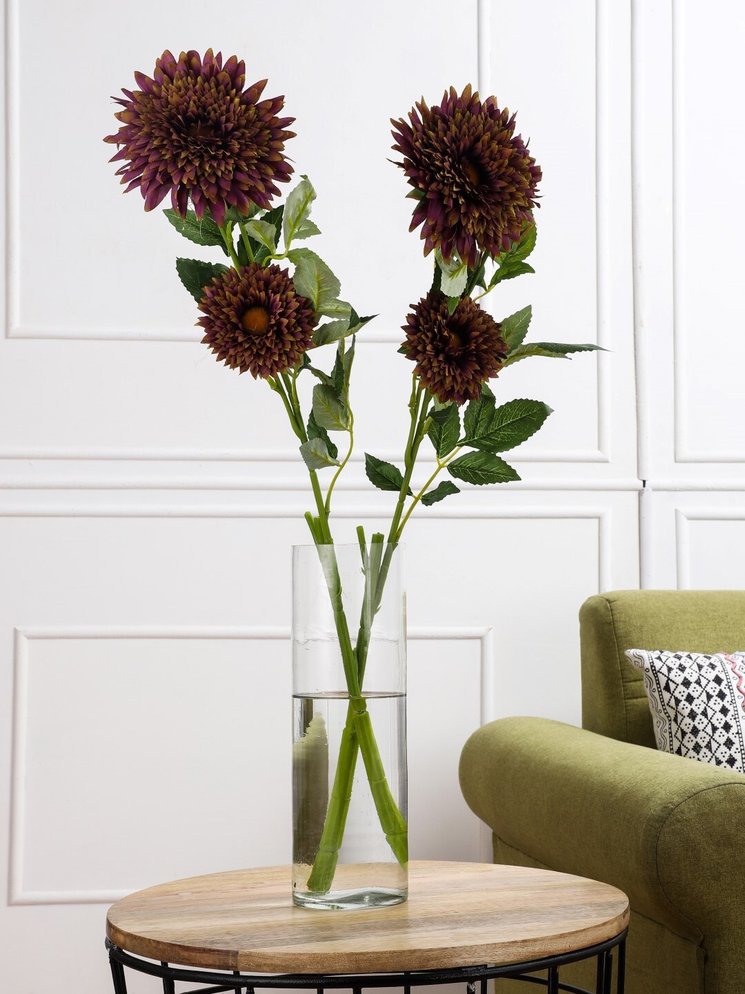 

OddCroft Set Of 2 Purple & Green Dahlia Artificial Flowers Stick