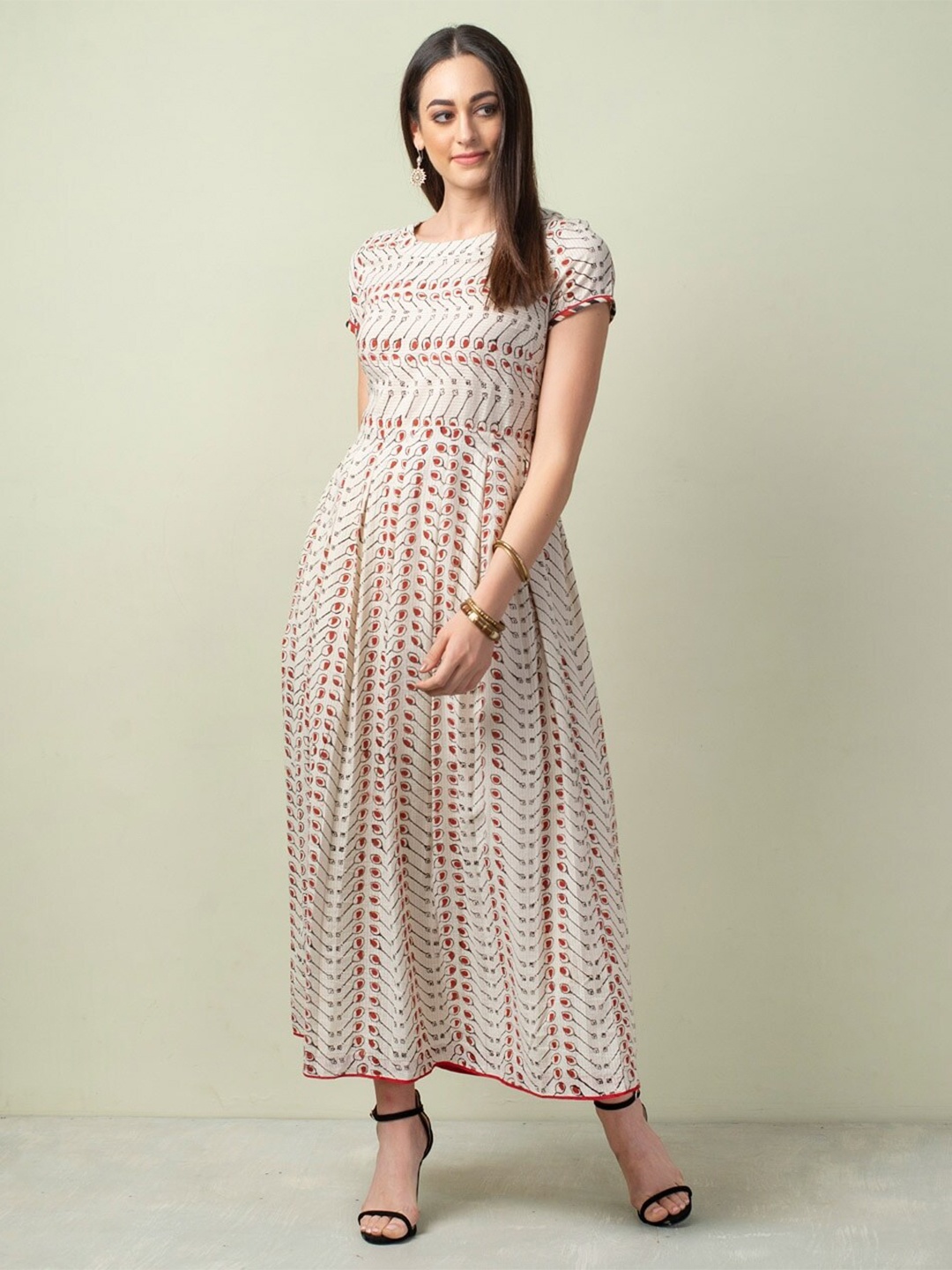 

Fabindia Abstract Printed Maxi Cotton Dress, Beige