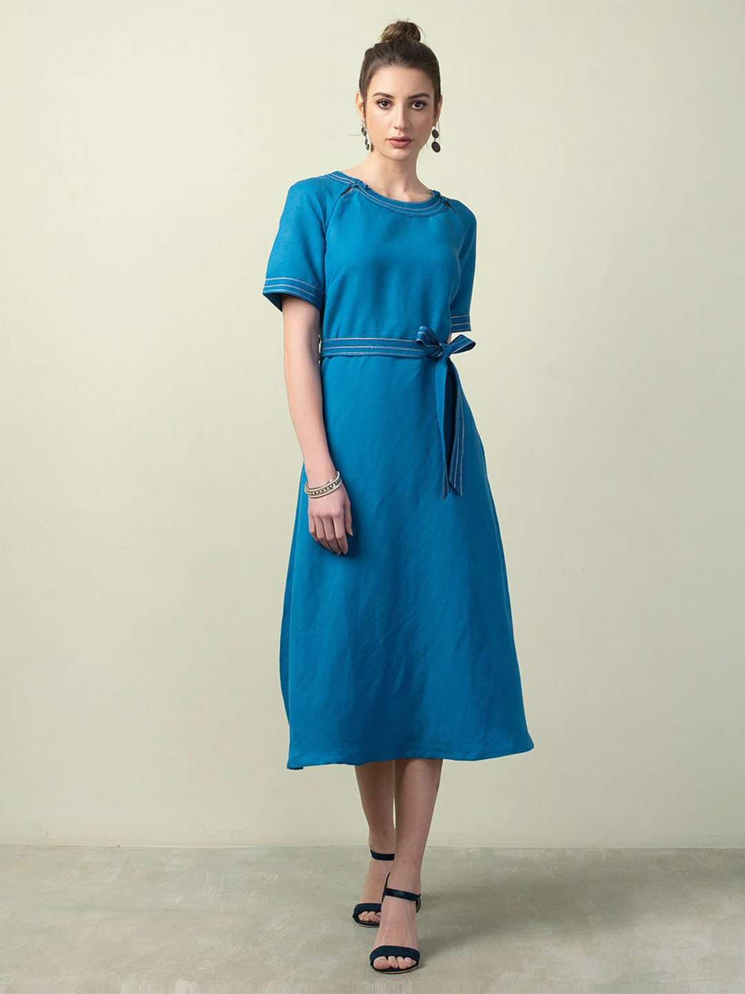 

Fabindia Teal Ethnic A-Line Midi Dress