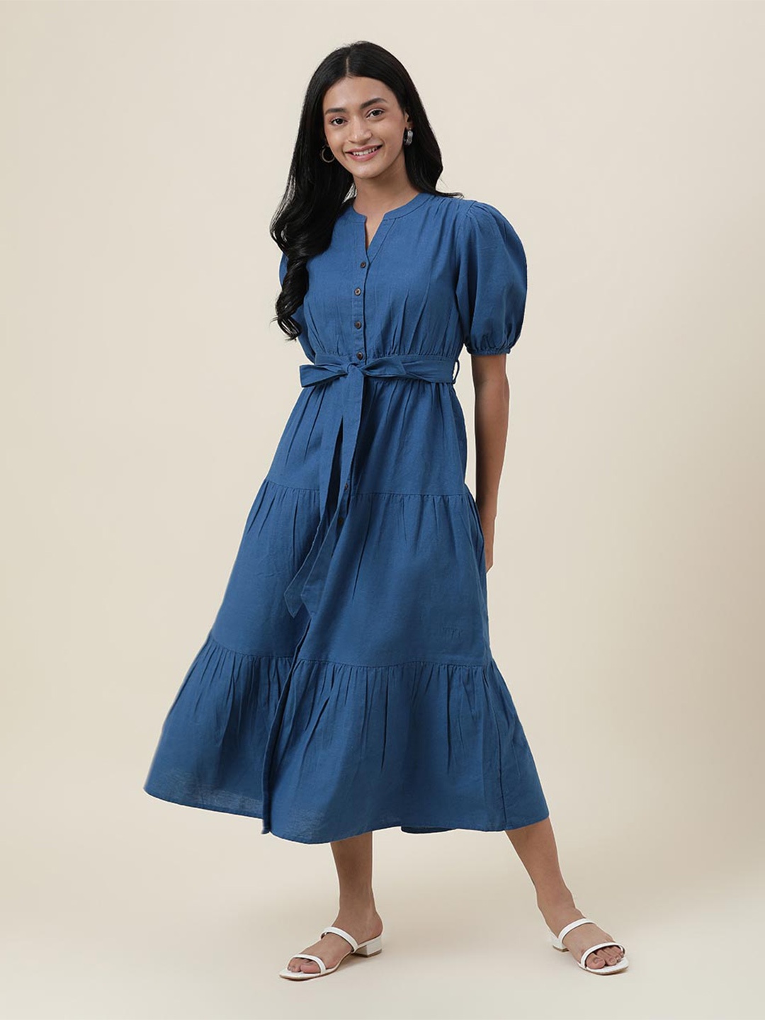 

Fabindia Blue Ethnic A-Line Midi Dress