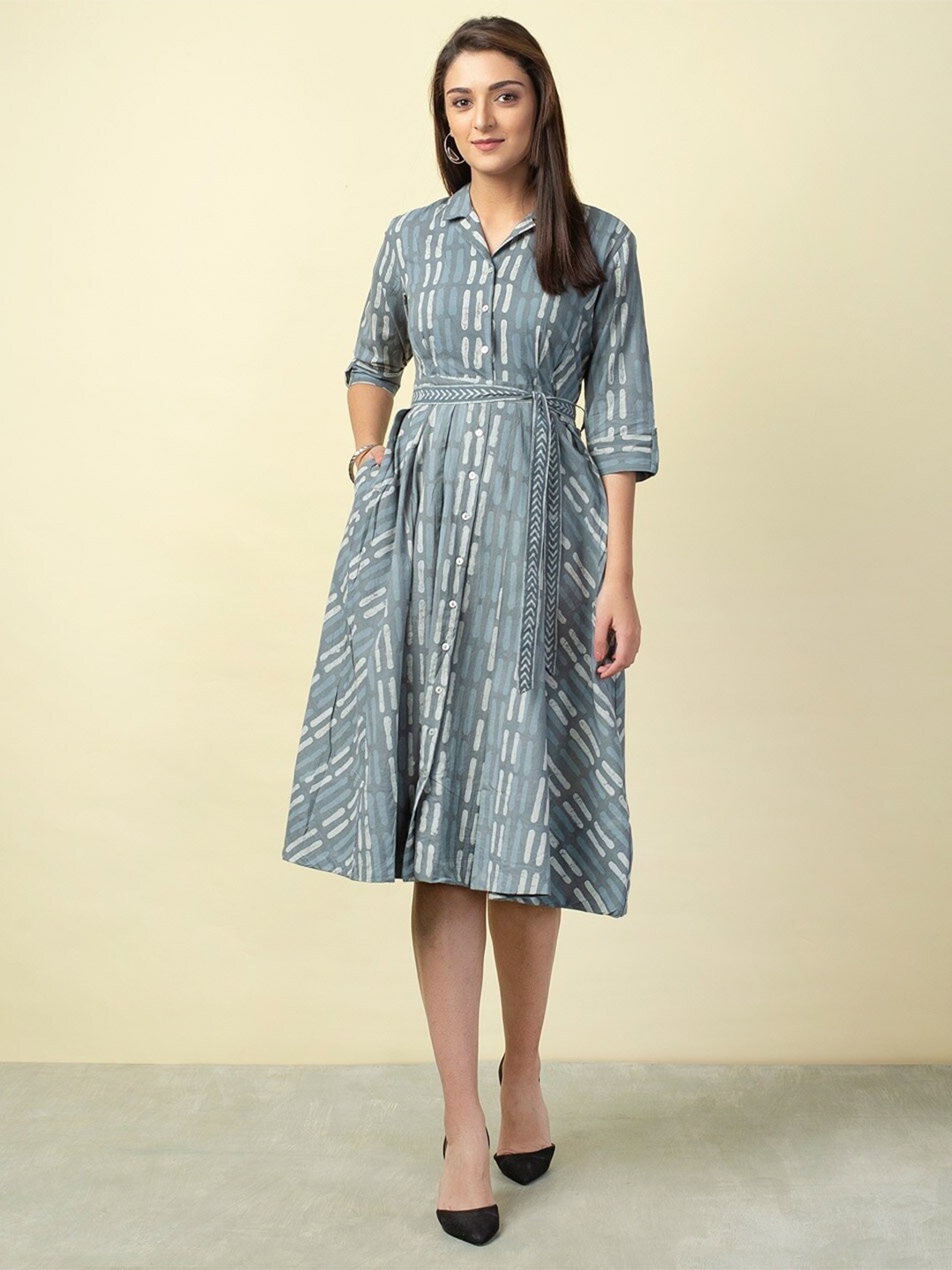 

Fabindia Blue Cotton Ethnic A-Line Dress
