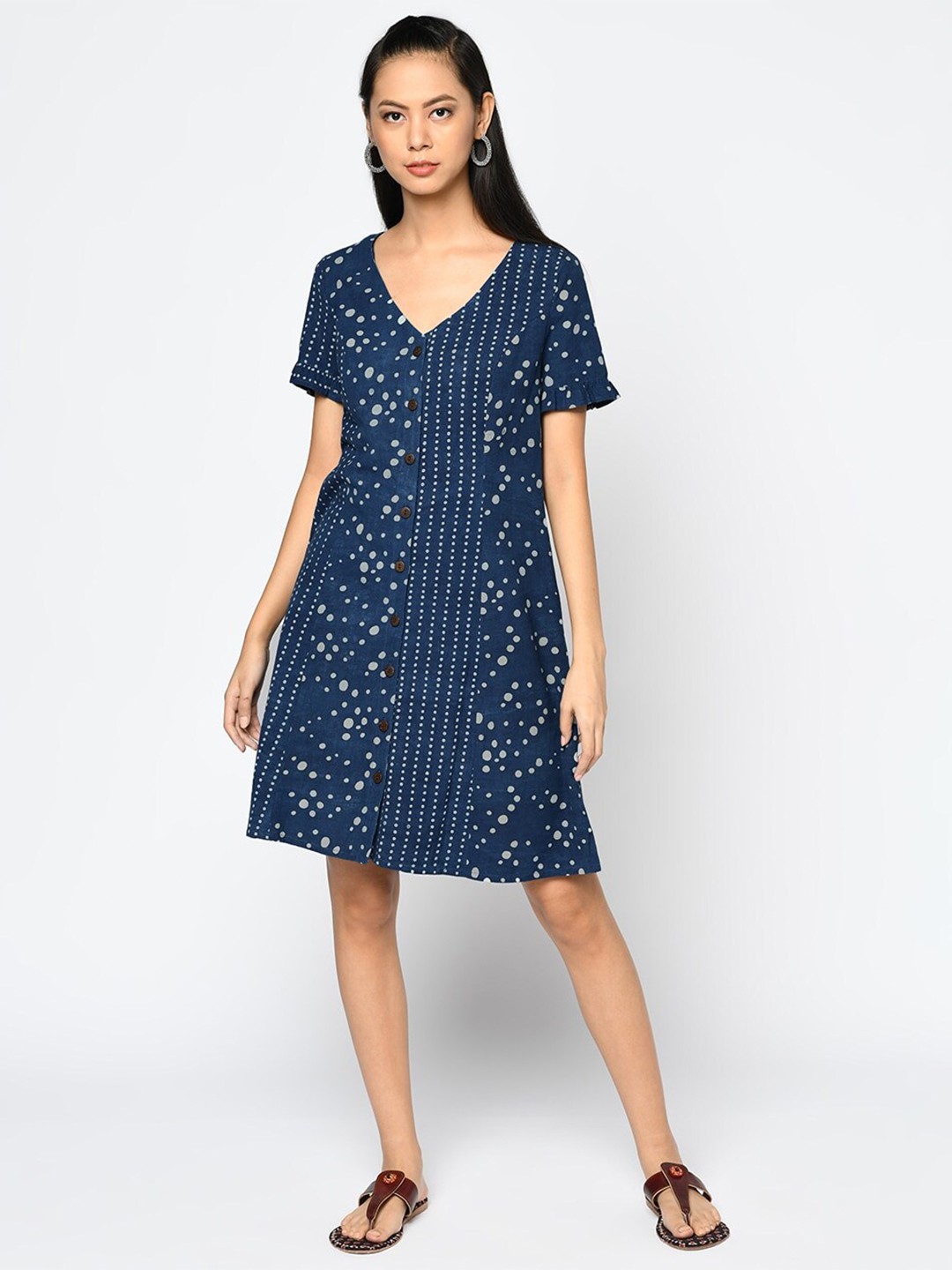 

Fabindia Printed A-Line Dress, Blue