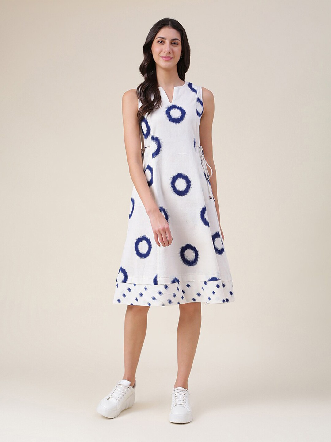 

Fabindia White Floral A-Line Dress