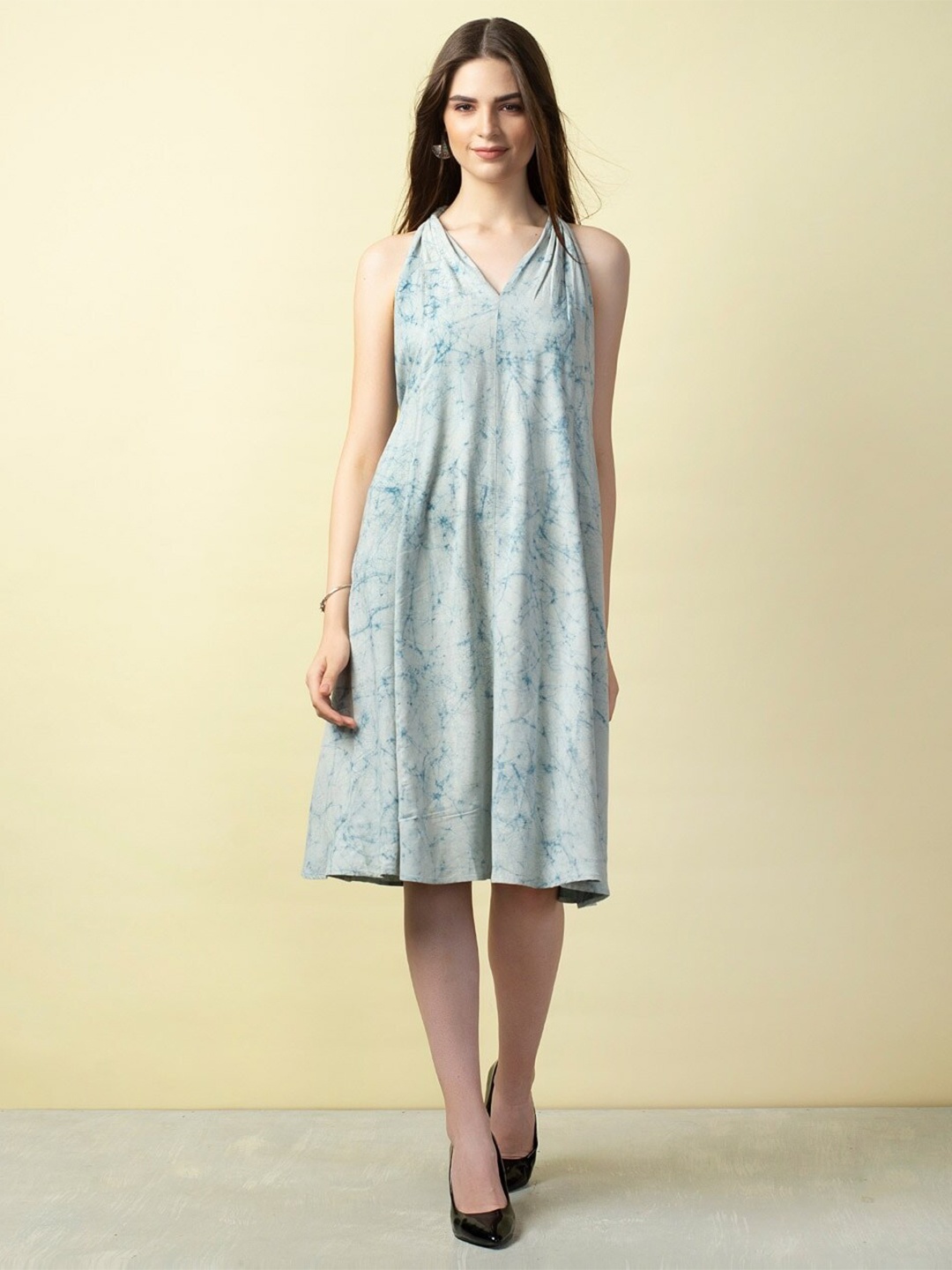 

Fabindia Printed A-Line Dress, Beige