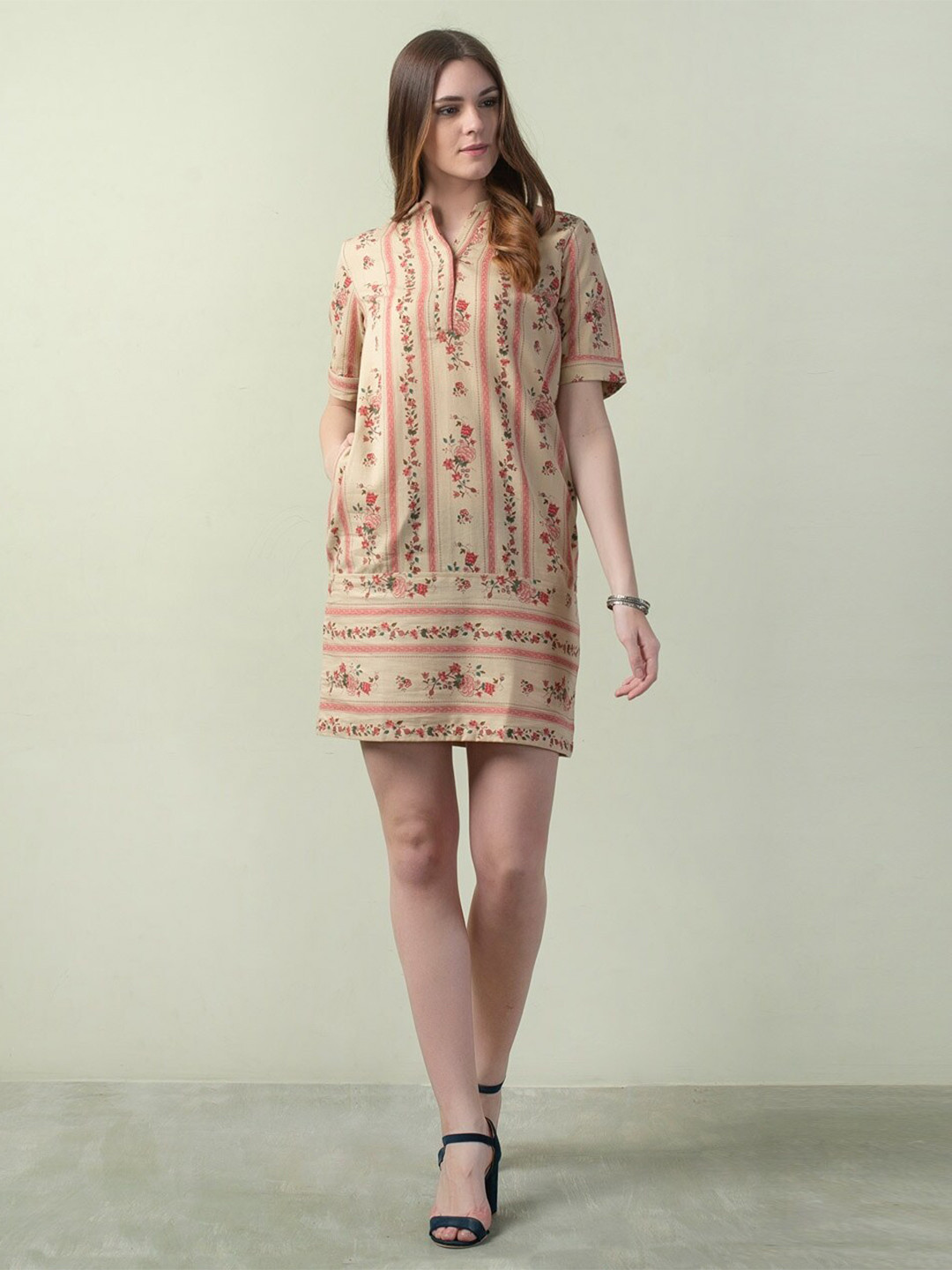 

Fabindia Beige Floral Ethnic A-Line Dress