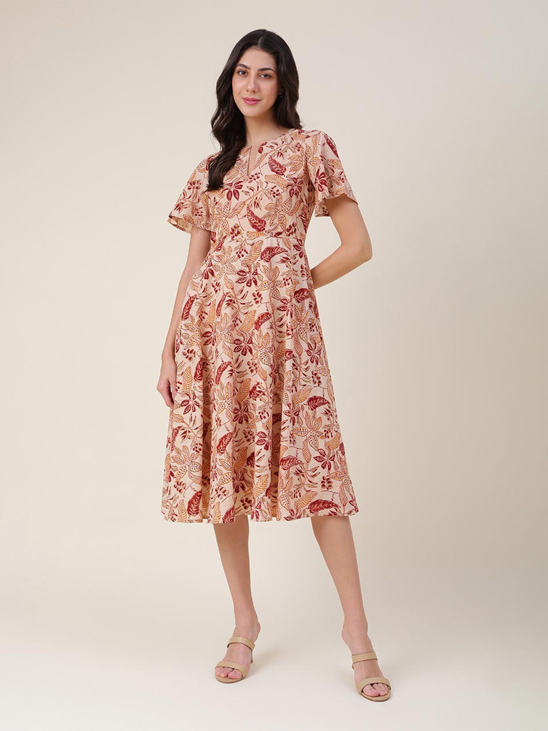 

Fabindia Beige Cotton Floral Midi Dress