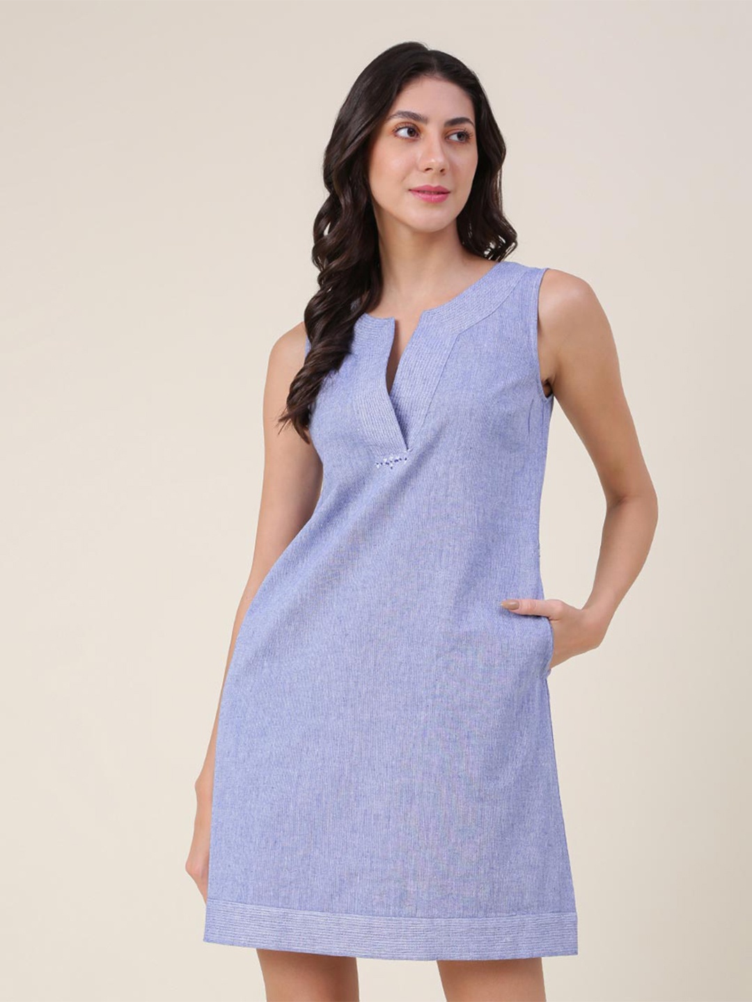 

Fabindia Purple Cotton A-Line Dress