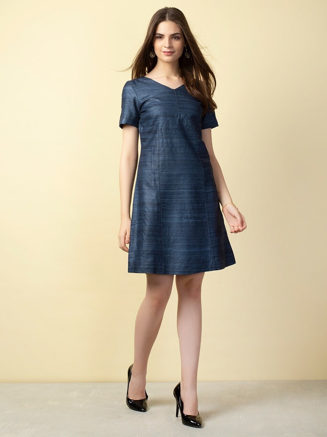 

Fabindia Navy Blue Ethnic A-Line Dress
