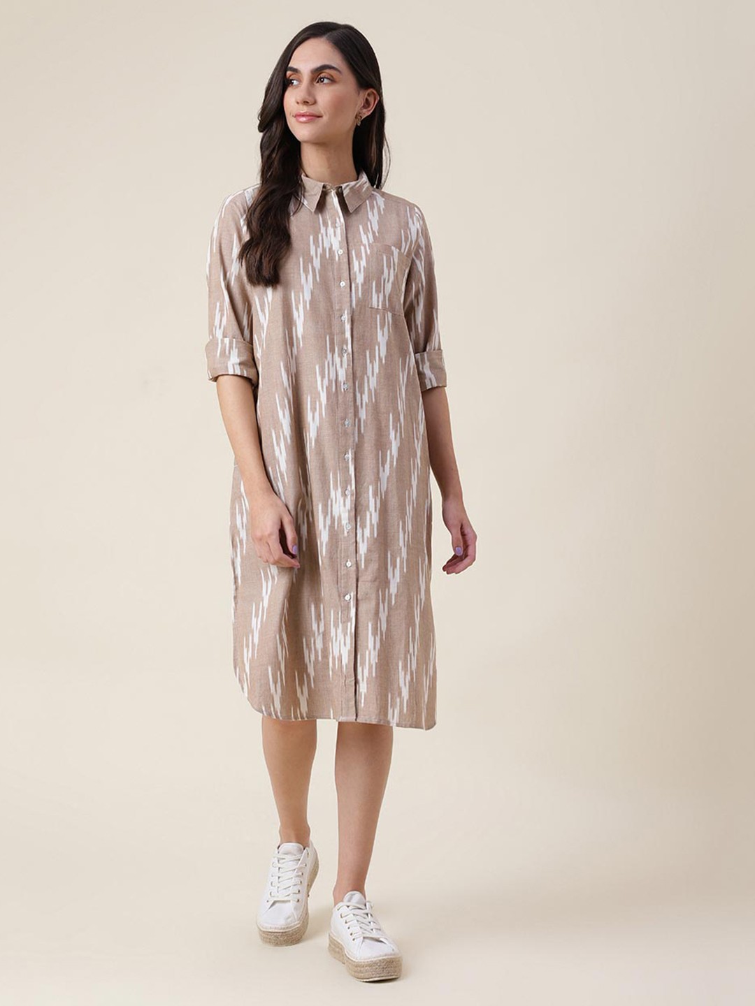

Fabindia Brown Cotton Shirt Dress