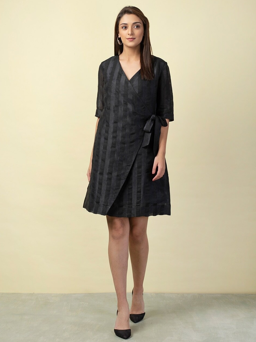 

Fabindia V-Neck Striped Ethnic Dress, Black