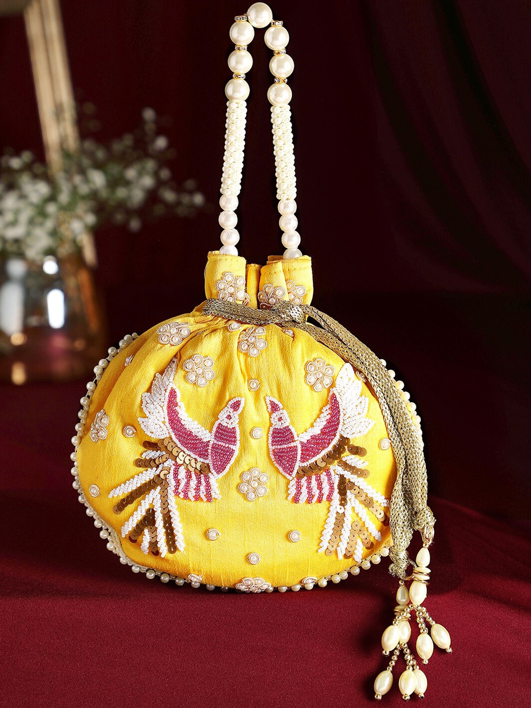 

Rubans Embroidered Potli Clutch, Yellow