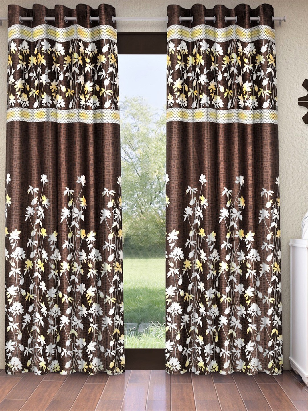

Home Sizzler Brown & White Set of 2 Floral Window Curtain