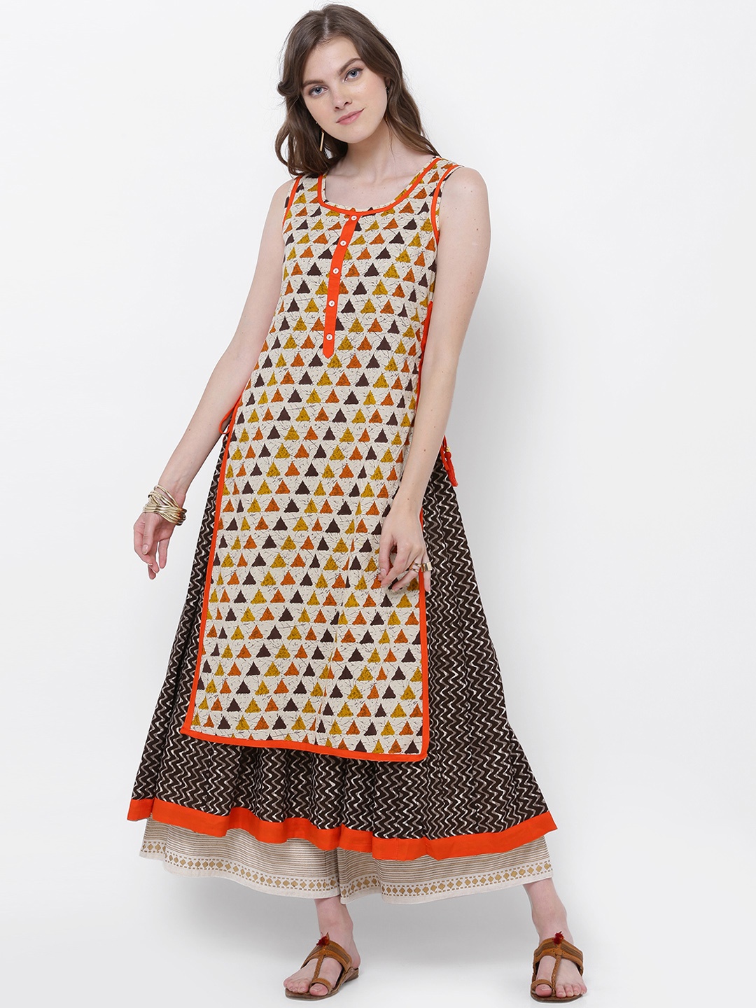 

Vishudh Women Cream & Brown Printed Anarkali Kurta