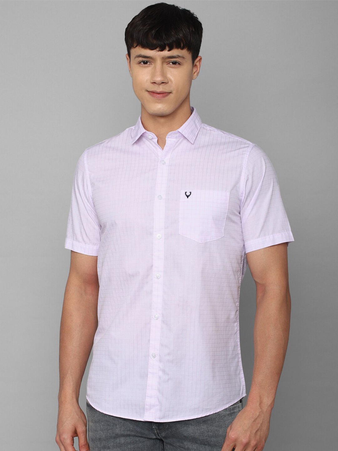 

Allen Solly Men Slim Fit Micro Checked Casual Cotton Shirt, Purple