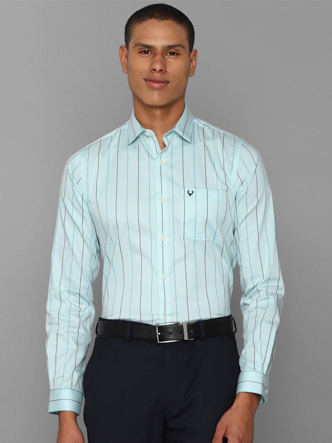 

Allen Solly Men Slim Fit Striped Formal Cotton Shirt, Blue