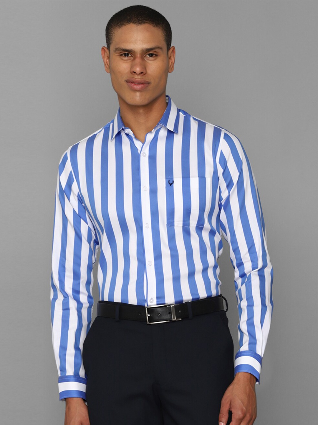 

Allen Solly Men Slim Fit Striped Formal Cotton Shirt, Blue