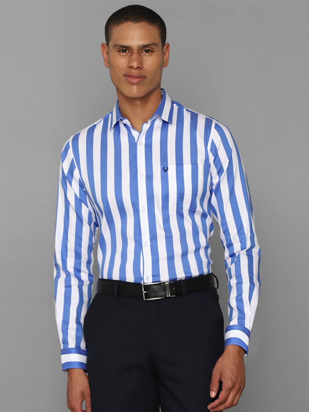 

Allen Solly Men Slim Fit Striped Formal Cotton Shirt, Blue