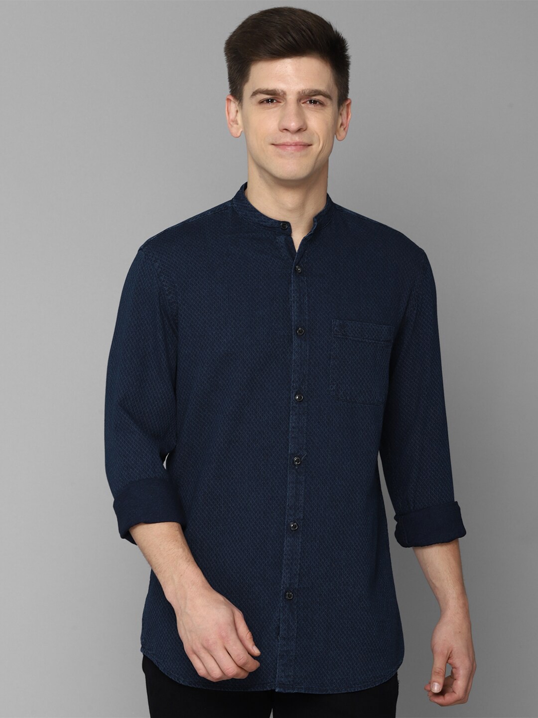 

Allen Solly Men Slim Fit Micro Checks Casual Cotton Shirt, Navy blue