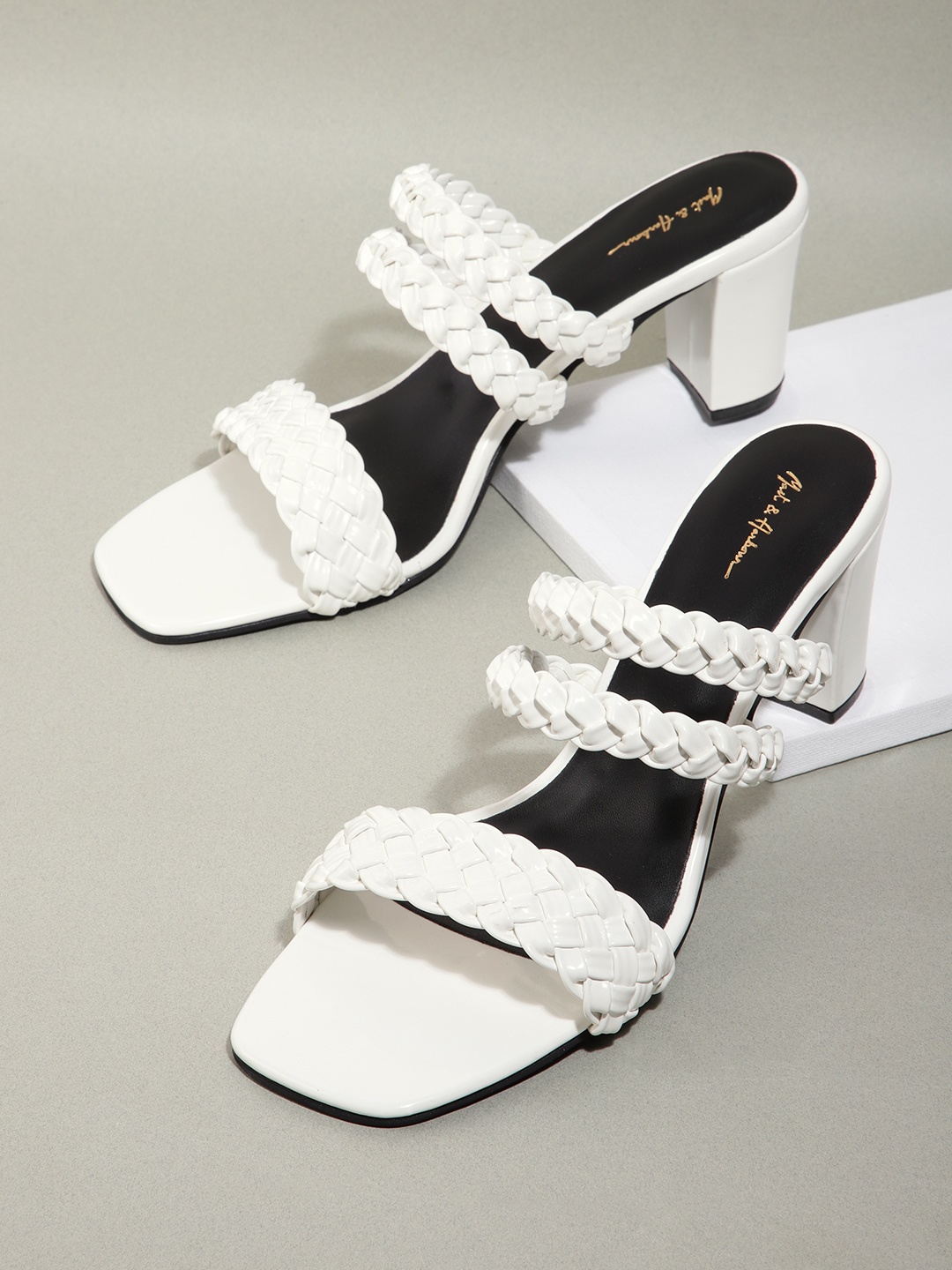 

Mast & Harbour Braided Design Block Sandals, White