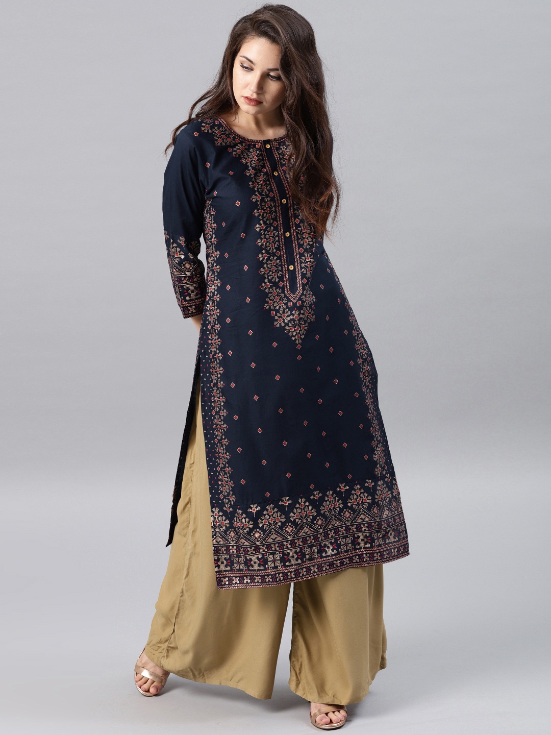 

Vishudh Women Navy Blue Printed Straight Kurta