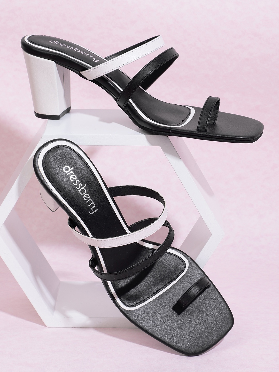 

DressBerry Women Colourblocked Block Heel Sandals, Black