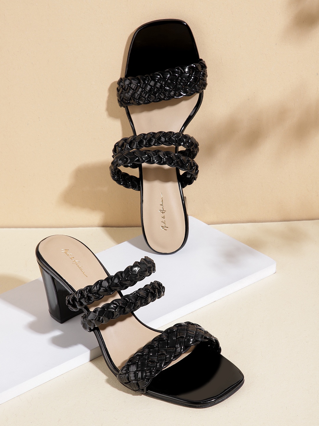 

Mast & Harbour Women Woven Design Block Heels, Black
