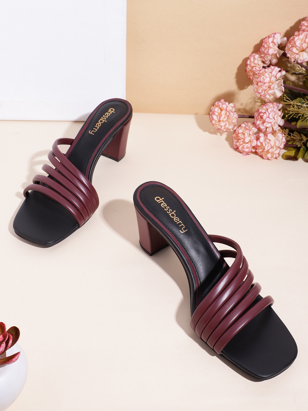 

DressBerry Strappy Block Heels, Maroon