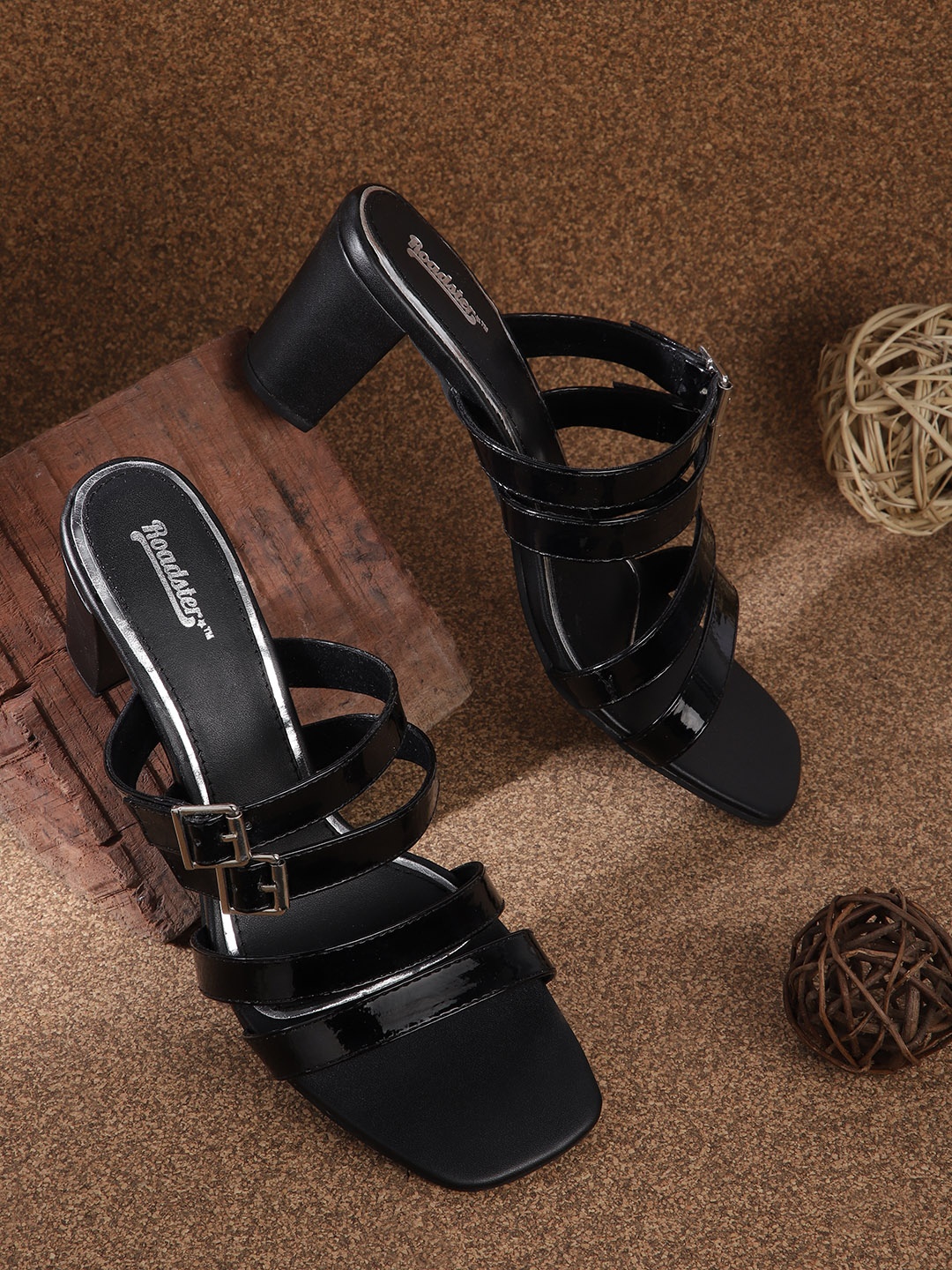

Roadster Women Strappy Block Heels with Buckles, Black