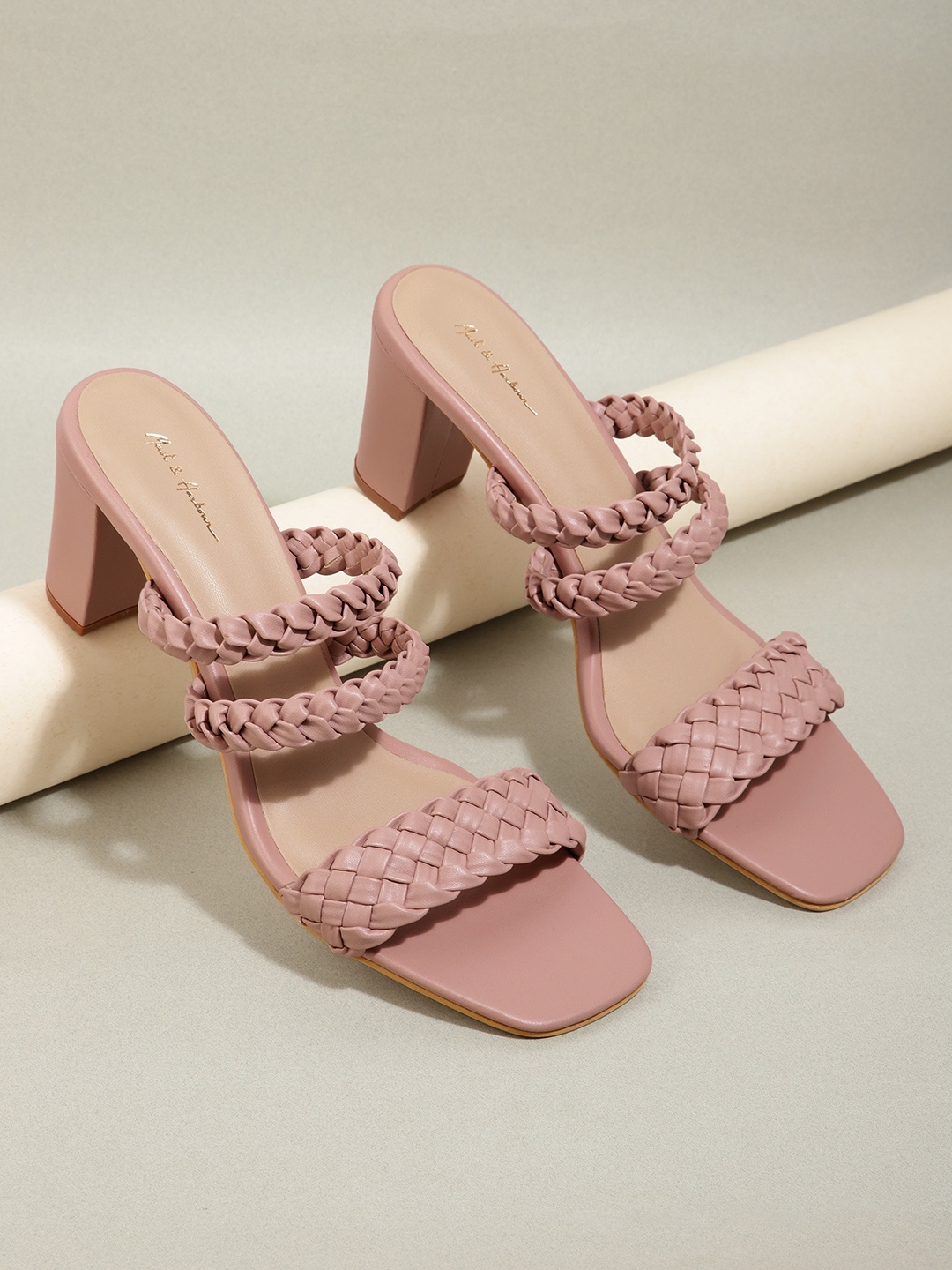 

Mast & Harbour Braided Design Block Sandals, Nude