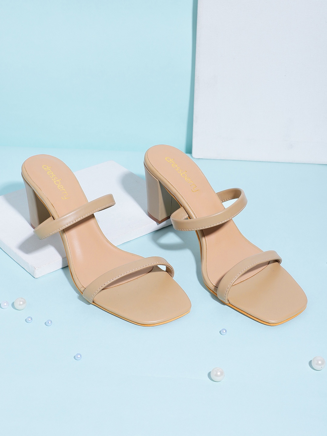

DressBerry Women Block Heel Sandals, Beige