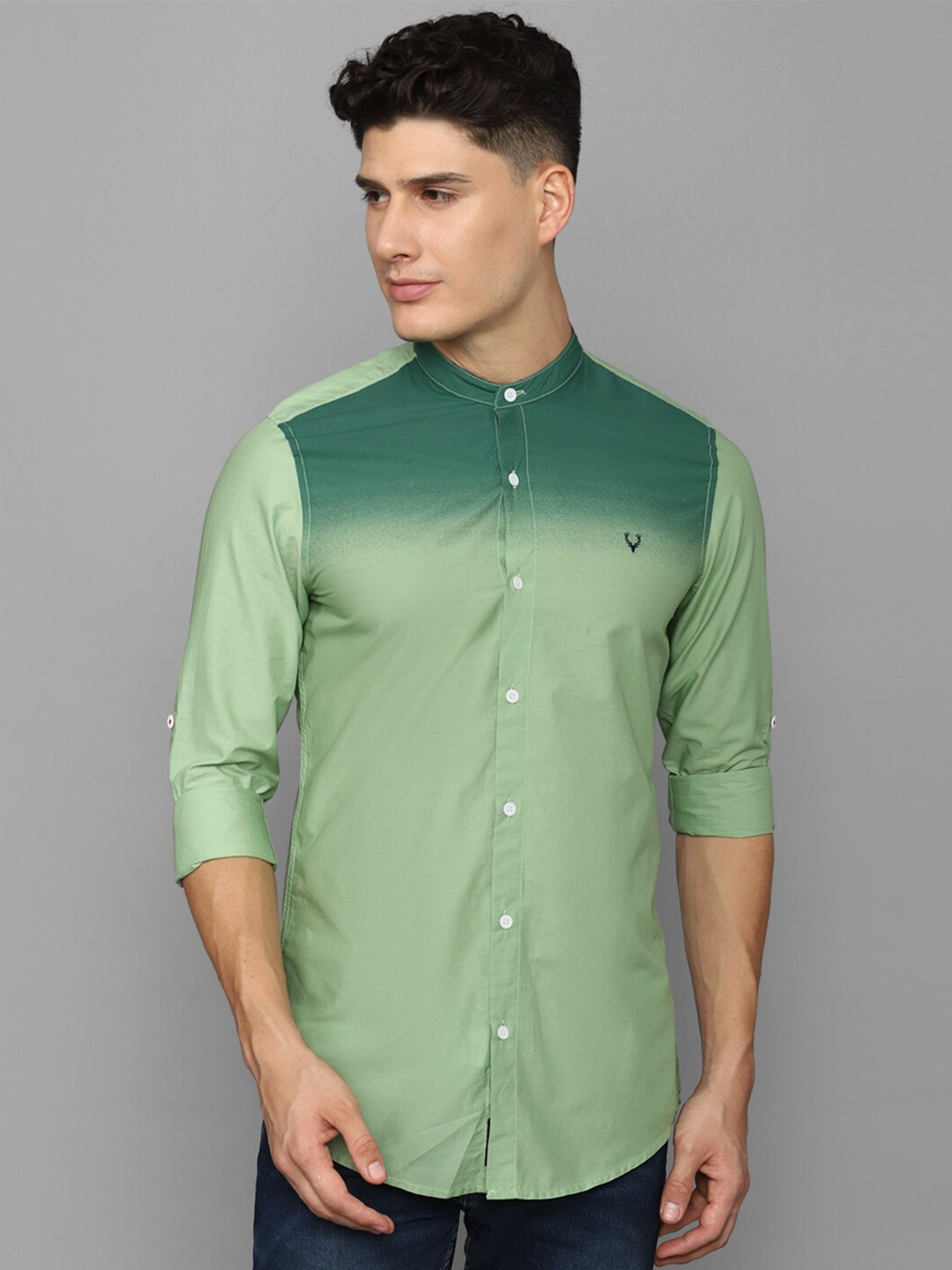 

Allen Solly Sport Men Ombre Mandarin Collar Pure Cotton Casual Shirt, Green