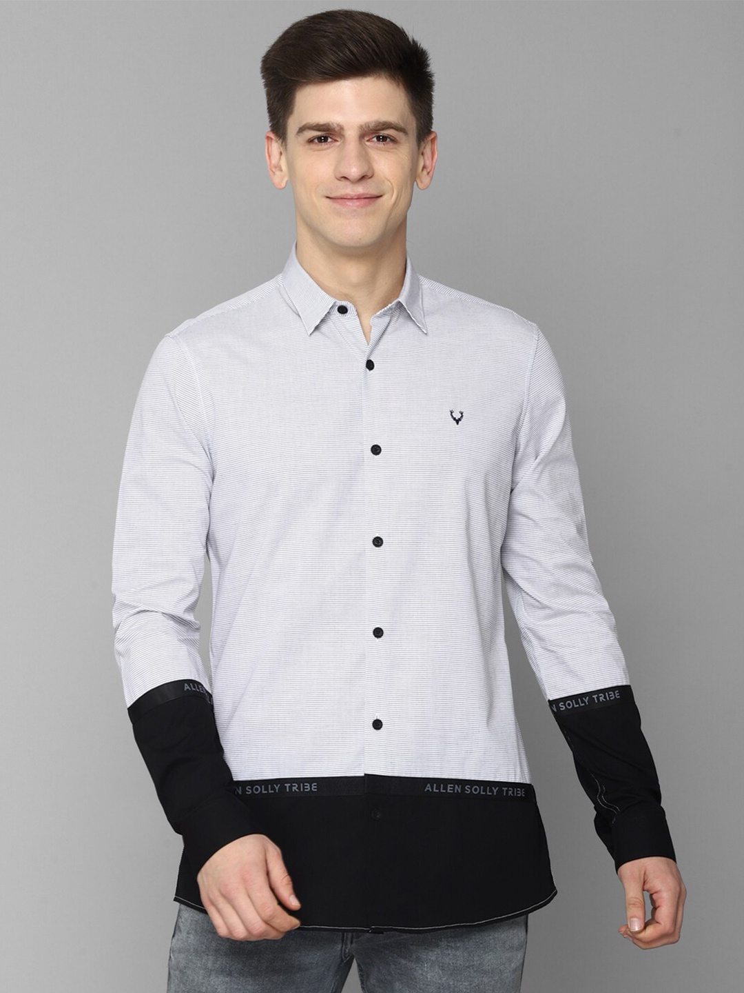 

Allen Solly Tribe Men Colourblocked Pure Cotton Casual Shirt, Grey