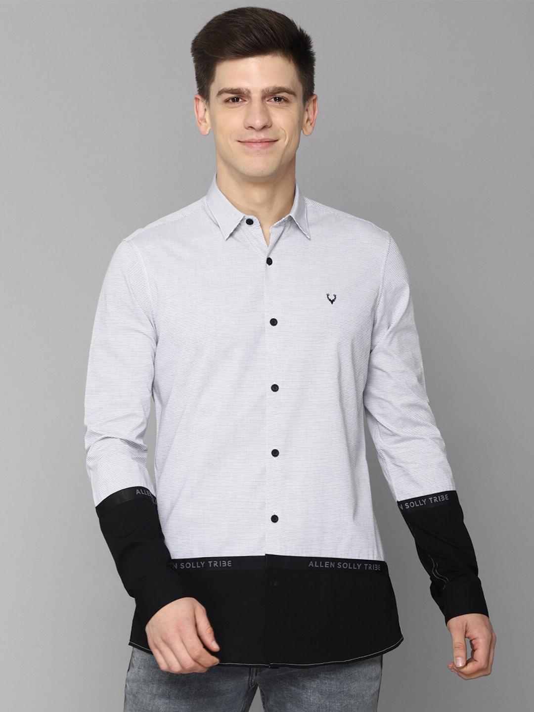 

Allen Solly Tribe Men Colourblocked Pure Cotton Casual Shirt, Grey