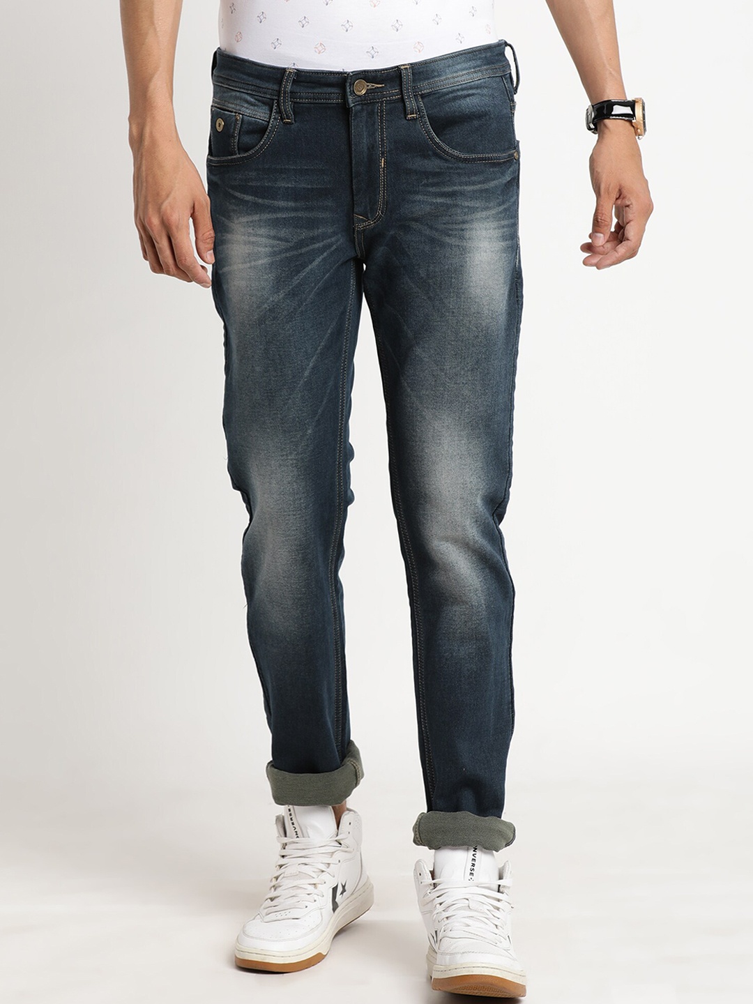 

Turtle Men Narrow Tapered Fit Heavy Fade Stretchable Jeans, Grey