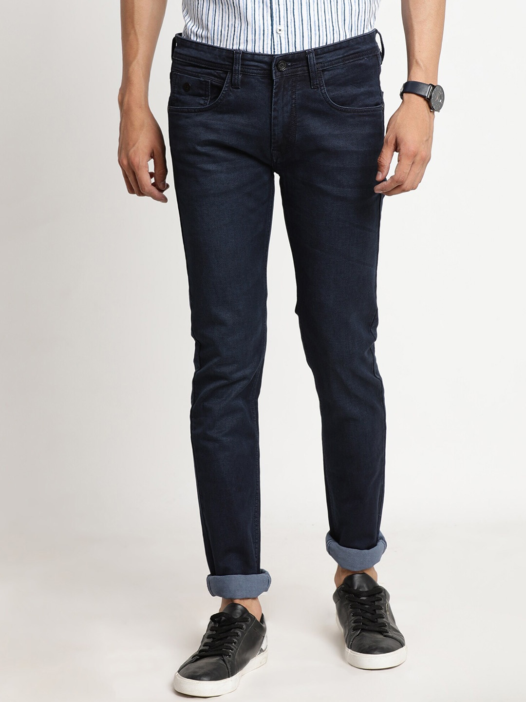 

Turtle Men Narrow Tapered Fit Stretchable Jeans, Navy blue