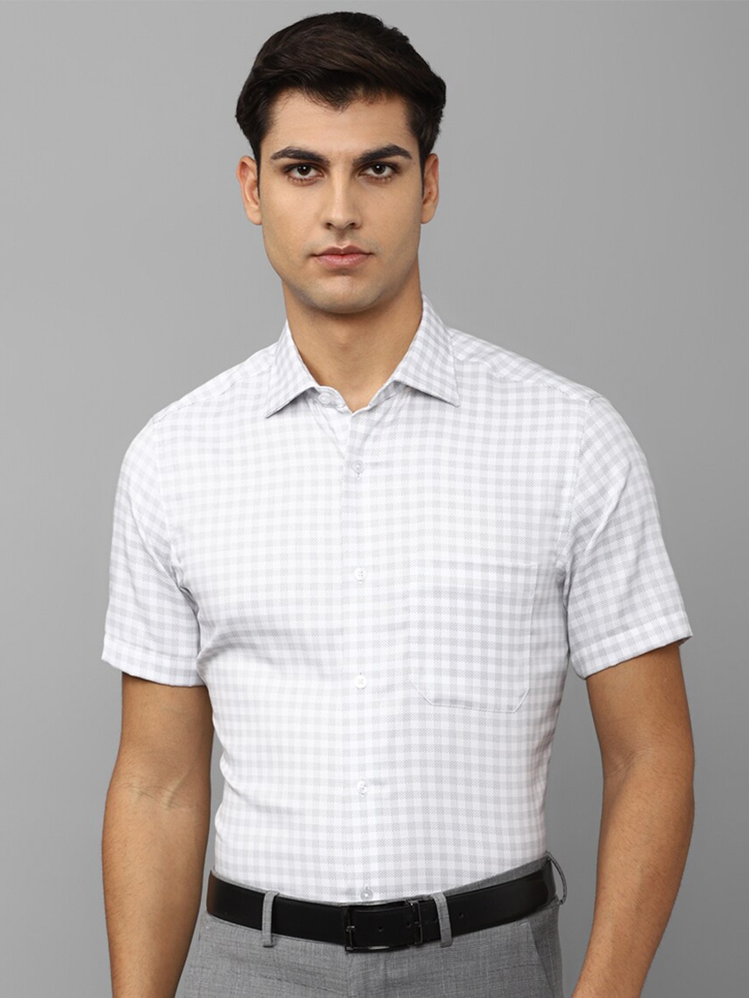 

Louis Philippe Men Grid Tattersall Checked Pure Cotton Formal Shirt, White