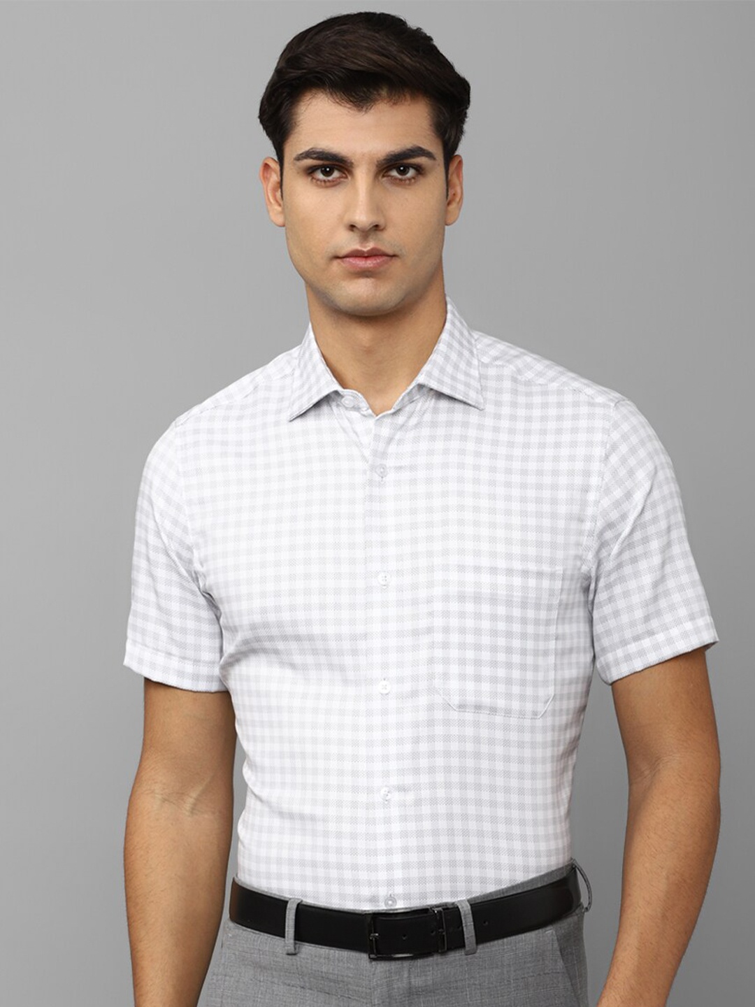 

Louis Philippe Permapress Men Grid Tattersall Checks Pure Cotton Wrinkle Free Formal Shirt, White