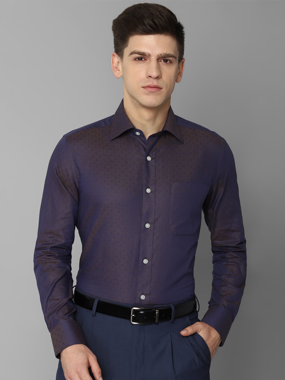 

Louis Philippe Men Floral Self Design Pure Cotton Formal Shirt, Purple