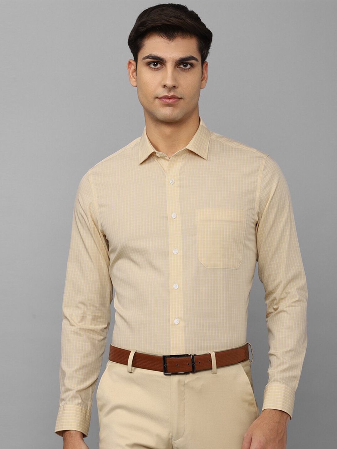 

Louis Philippe Men Micro Checks Slim Fit Pure Cotton Formal Shirt, Yellow