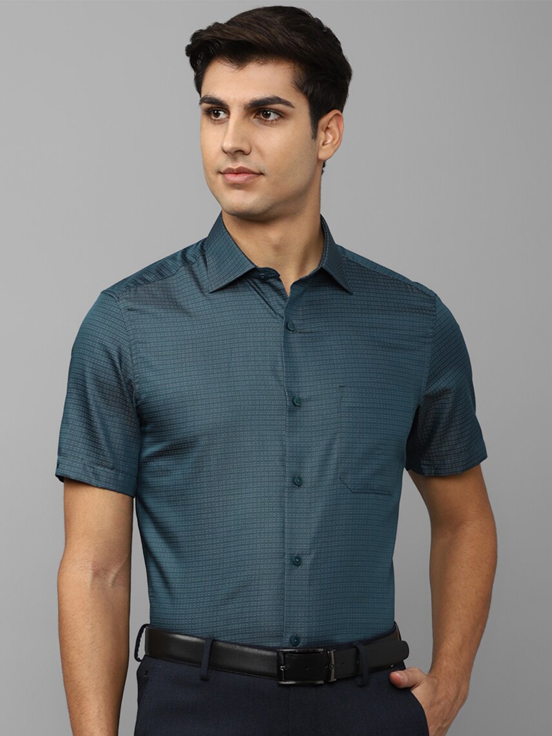 

Louis Philippe Men Micro Ditsy Printed Pure Cotton Formal Shirt, Blue