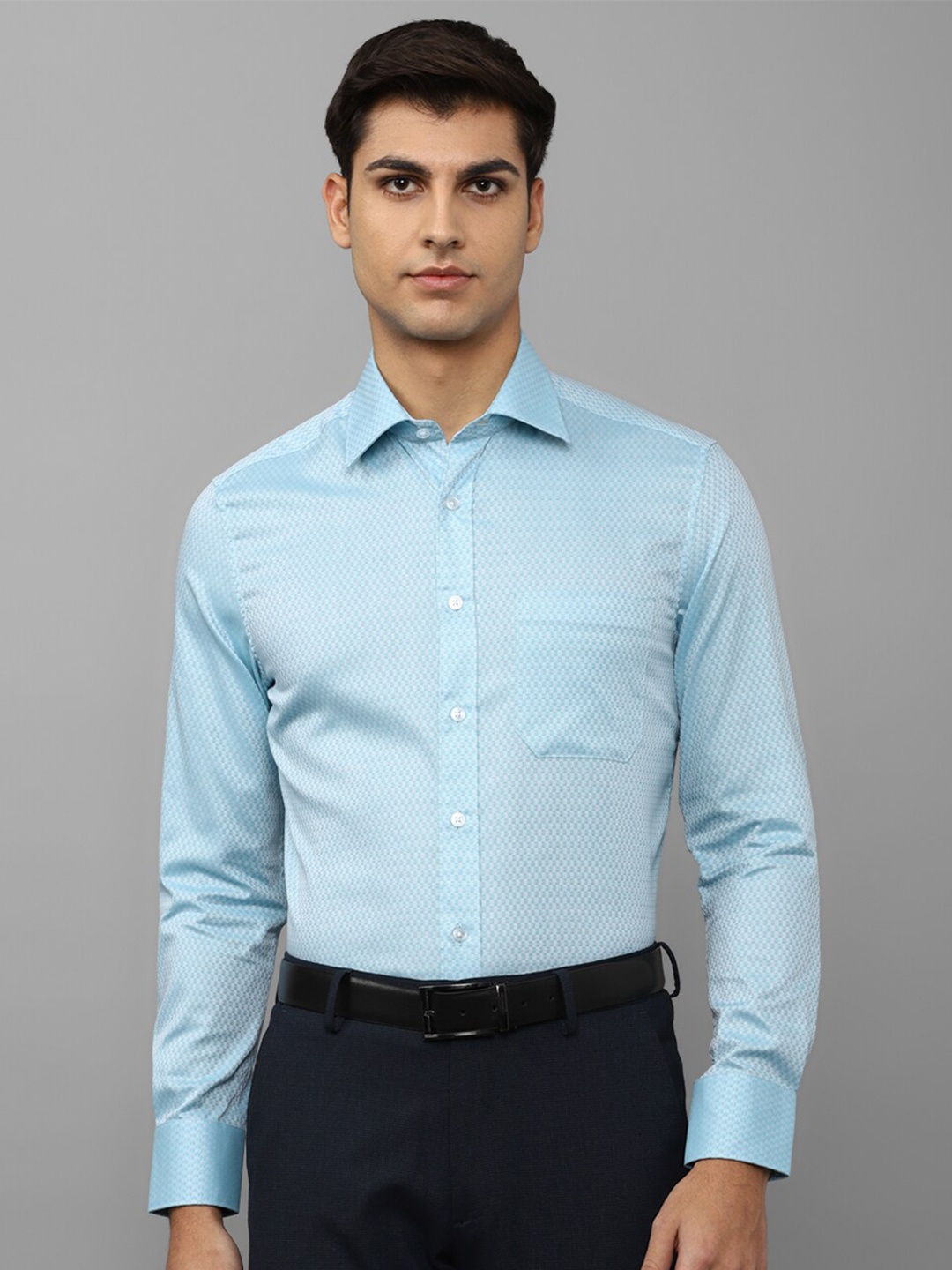 

Louis Philippe Men Self Design Pure Cotton Formal Shirt, Blue