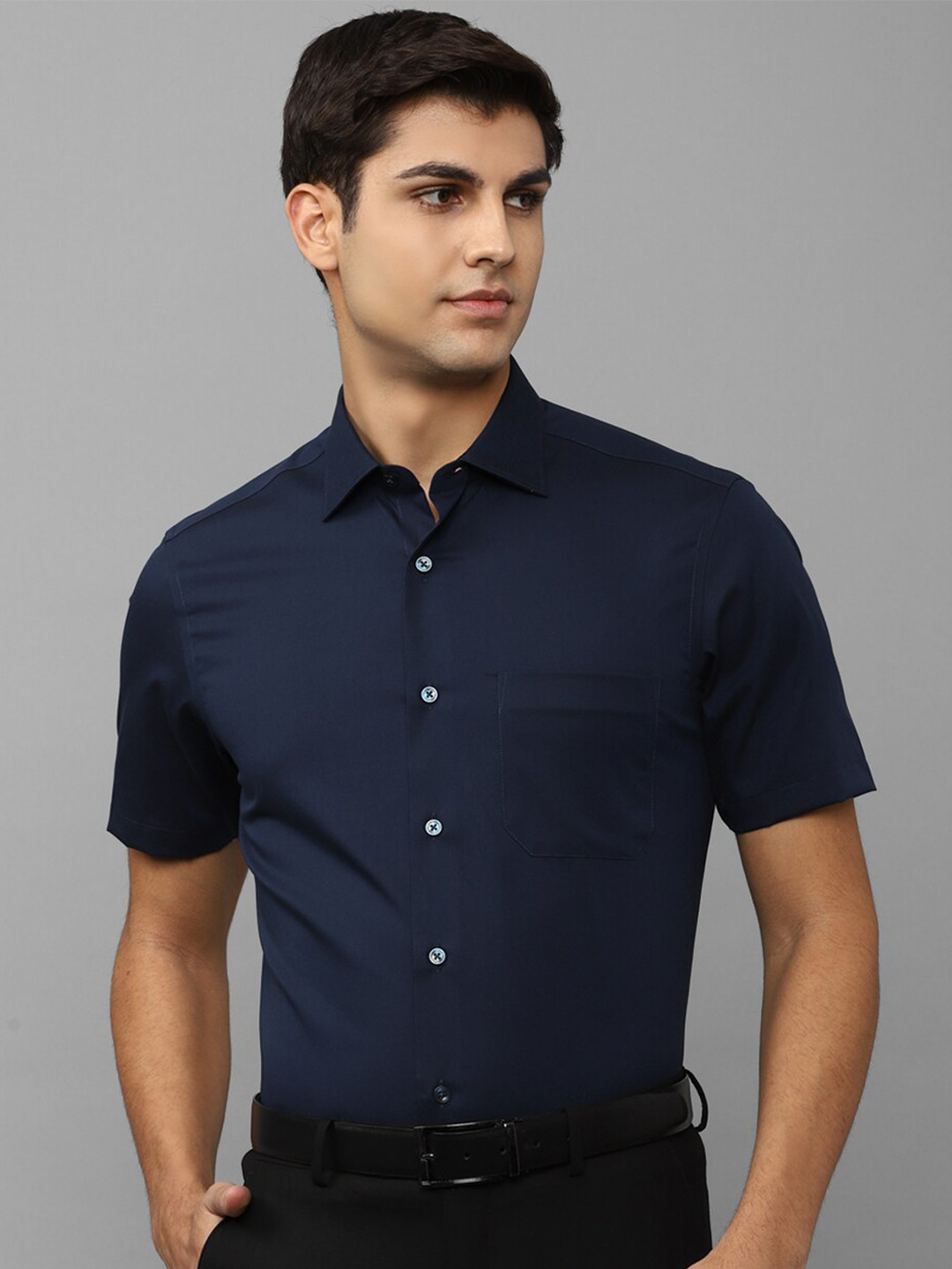 

Louis Philippe Permapress Men Pure Cotton Wrinkle Free Formal Shirt, Navy blue