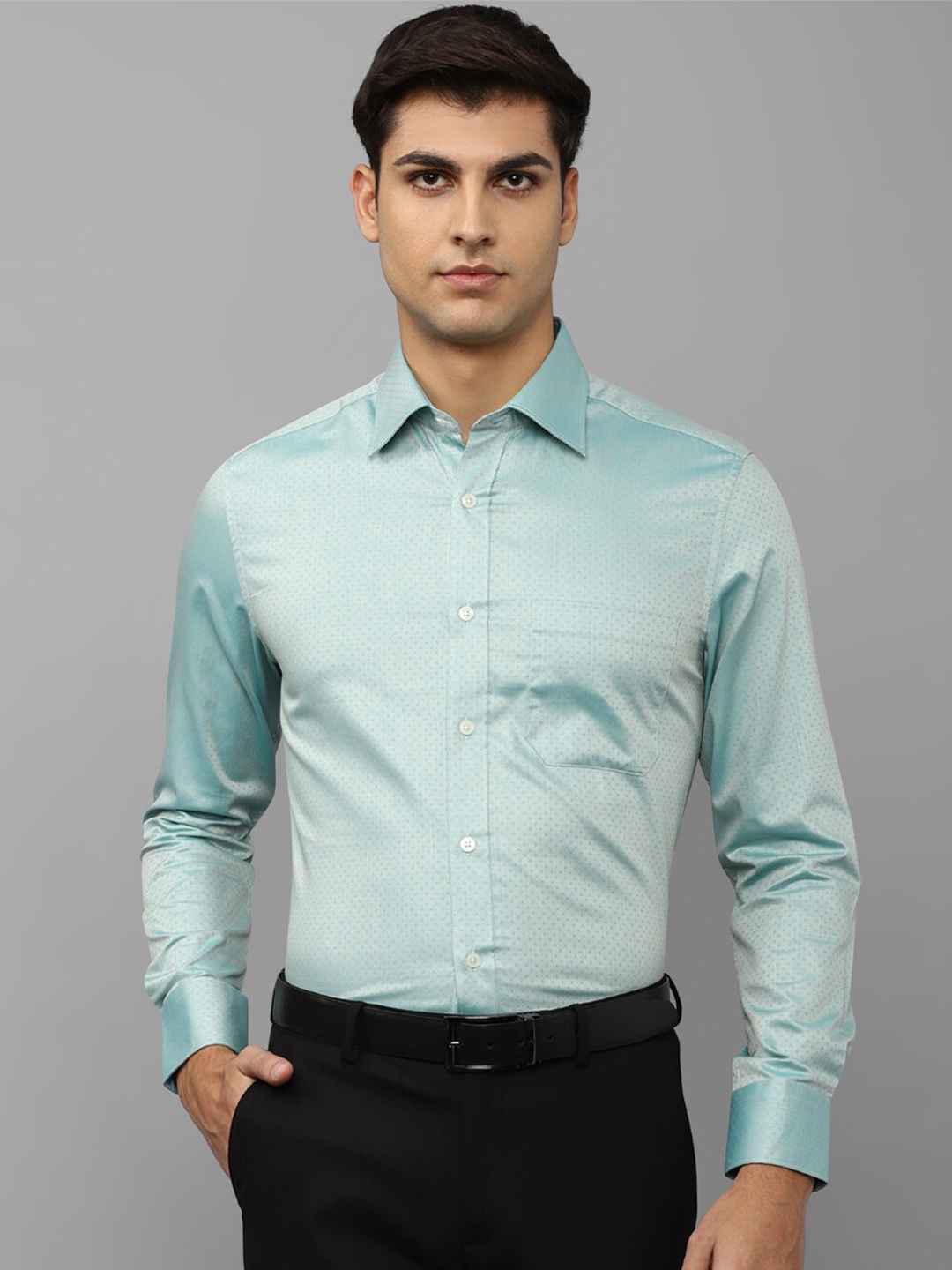 

Louis Philippe Men Self Design Pure Cotton Formal Shirt, Blue