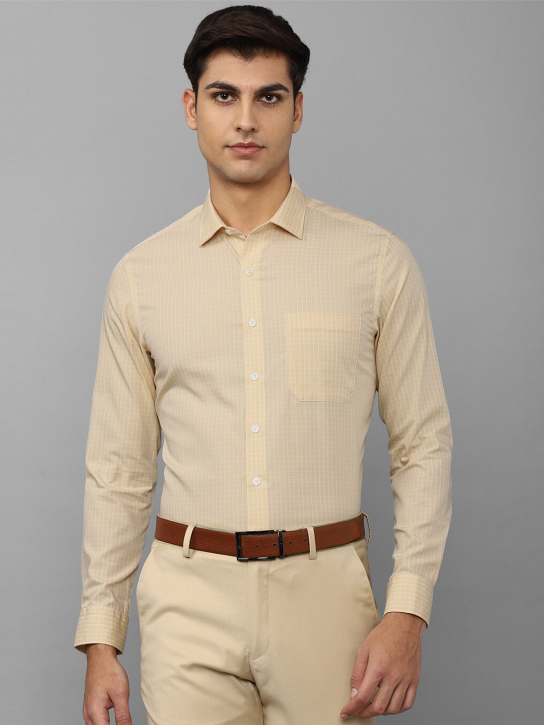 

Louis Philippe Men Micro Checks Slim Fit Pure Cotton Formal Shirt, Yellow