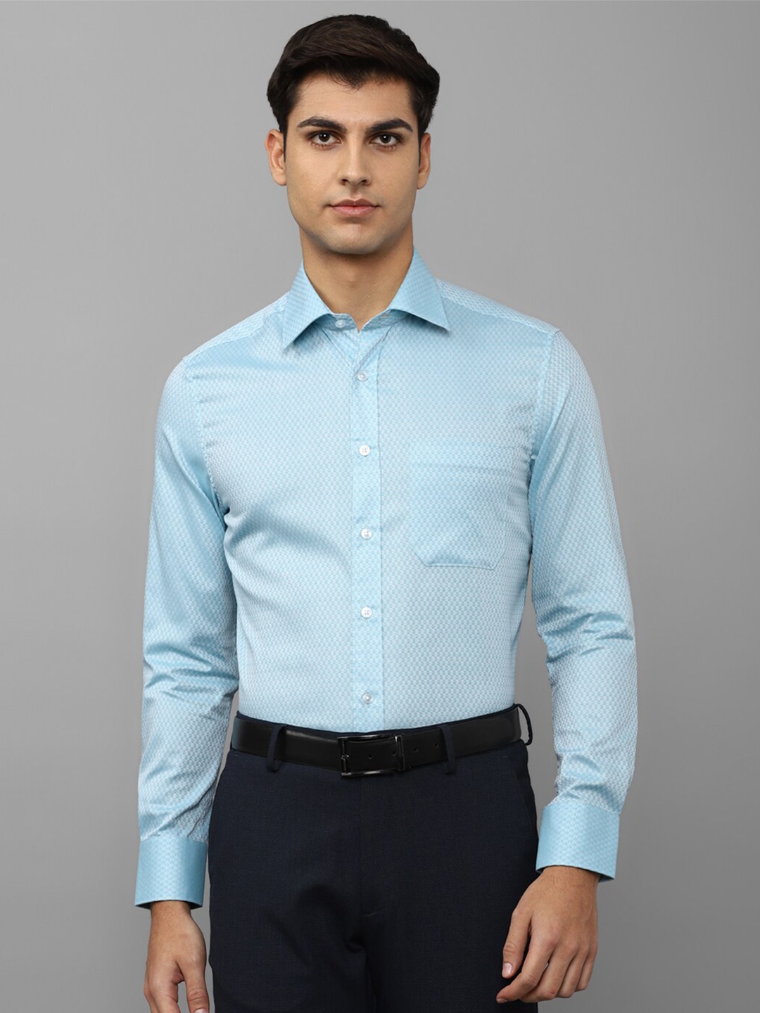 

Louis Philippe Men Self Design Pure Cotton Formal Shirt, Blue
