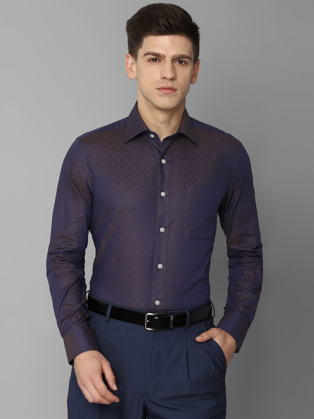 

Louis Philippe Men Floral Self Design Pure Cotton Formal Shirt, Purple