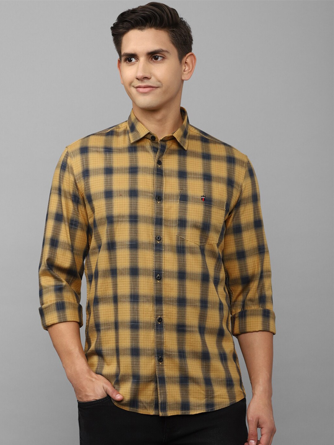 

Louis Philippe Jeans Men Slim Fit Tartan Checked Casual Cotton Shirt, Yellow