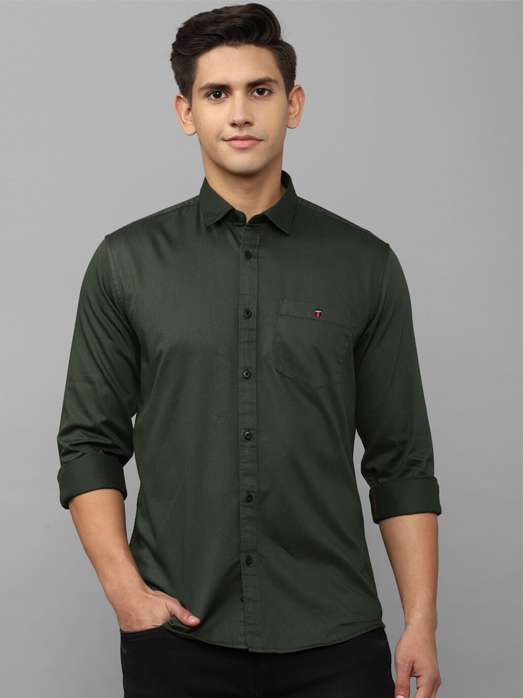 

Louis Philippe Jeans Men Slim Fit Casual Cotton Shirt, Olive