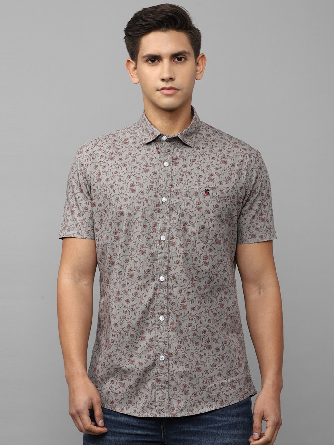 

Louis Philippe Jeans Men Slim Fit Floral Printed Casual Cotton Shirt, Grey