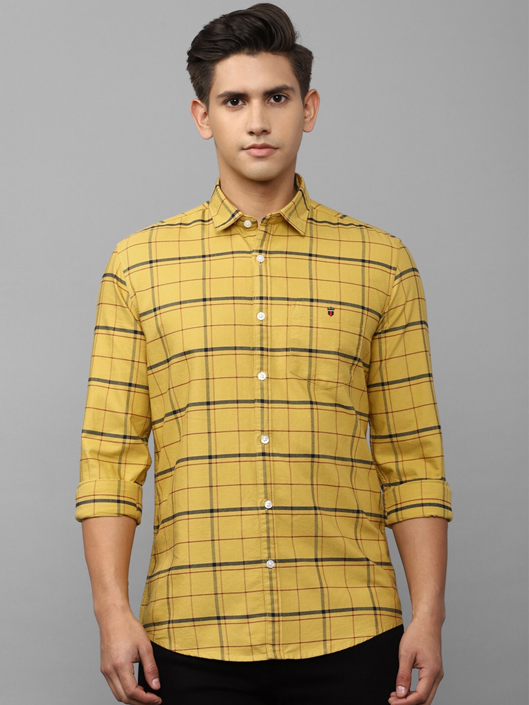

Louis Philippe Jeans Men Slim Fit Checked Casual Cotton Shirt, Yellow